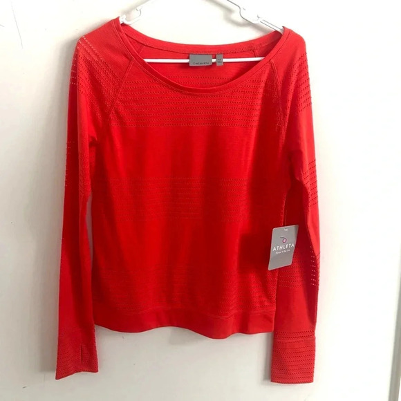 Athleta Orange Limitless Mesh Crew thumb holes Pullover Workout Cover  Sz XS - Picture 3 of 5